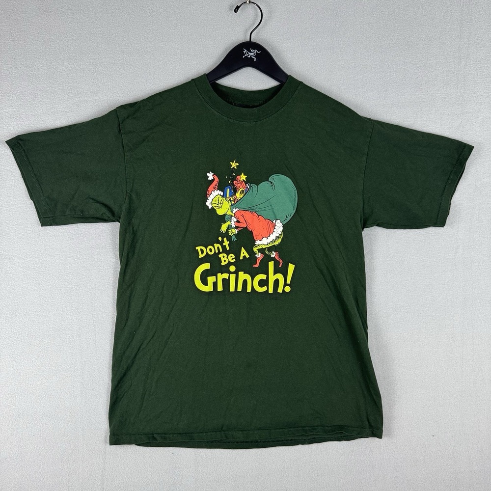 Vintage Dr. Seuss Graphic T-Shirt Green Don't Be A GrinchMens Size Large Y2K